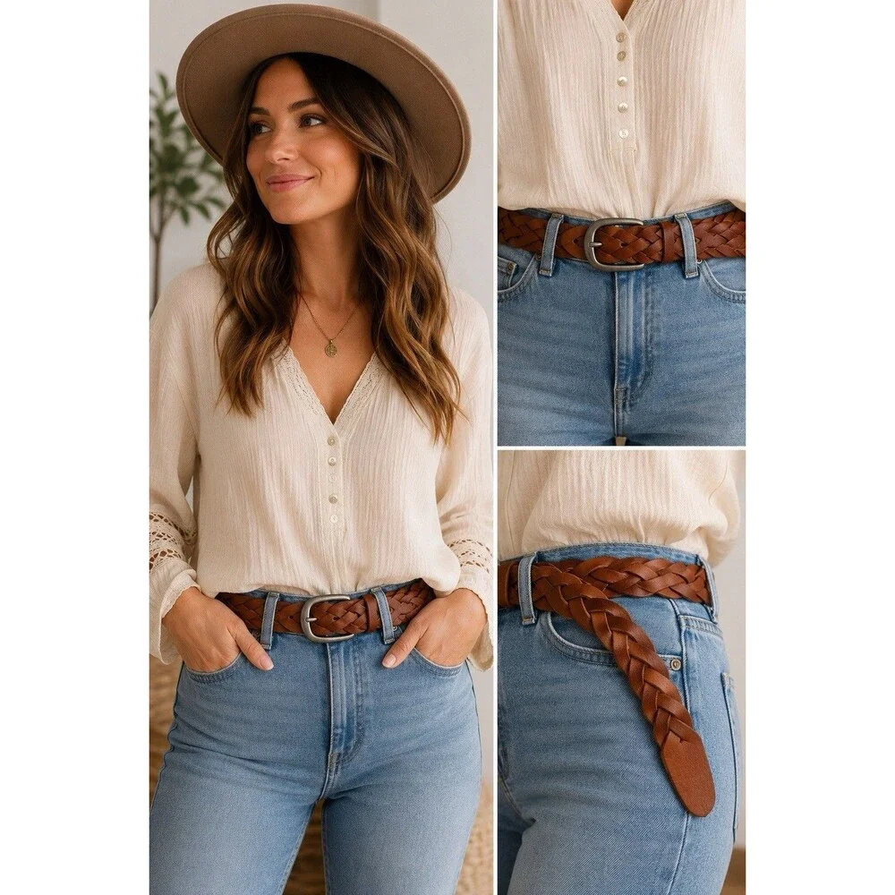 American Eagle Outfitters Women's Braided Belt Brown XL Adjustable Buckle